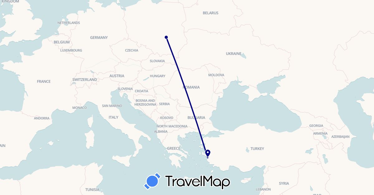 TravelMap itinerary: driving in Poland, Turkey (Asia, Europe)